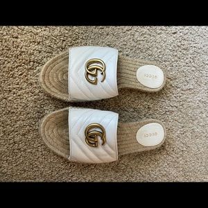White Gucci Espadrille Marmont Sandals